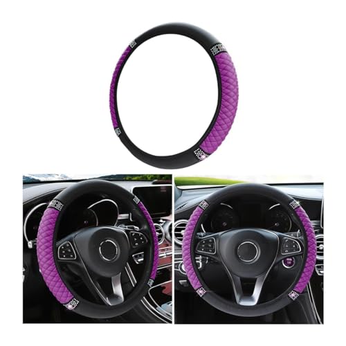Bling - Funda elástica de cuero suave para volante, de 15 pulgadas, con diamantes de imitación coloridos, para mujeres y niñas, accesorios para interior de automóvil para la mayoría de los automóviles