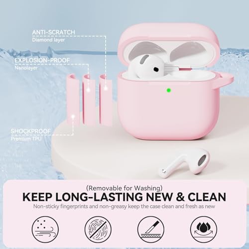 Image of Airpods 4 Cover Silicone Case (2024) Active Noise Cancellation (ANC) with Keychain Protective Case (Peach)