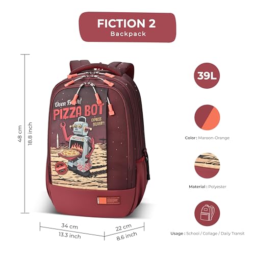 Image of Gear Fiction 2 4 Compartment Backpack 19 inch /39L Large Water Resistant School Bag /Casual 4 Compartment Backpack /Daypack /Kids Bag for Boys /Girls (Maroon-Orange)