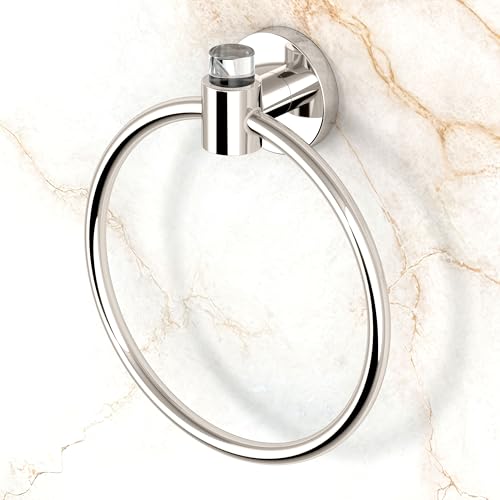 Image of Gatco 5722 Clarion Towel Ring, Polished Nickel, Wall-Mounted Bathroom Hand Towel Holder, Crystal-Clear Acrylic Modern Bathroom Accessory
