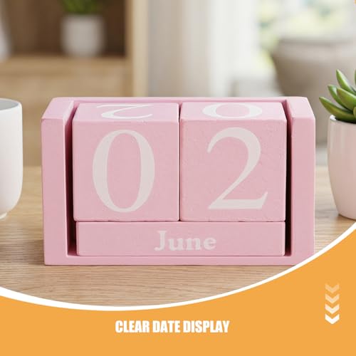 Calendario perpetuo rosa de madera con dos juegos de mesas giratorias estilo europeo minimalista 3