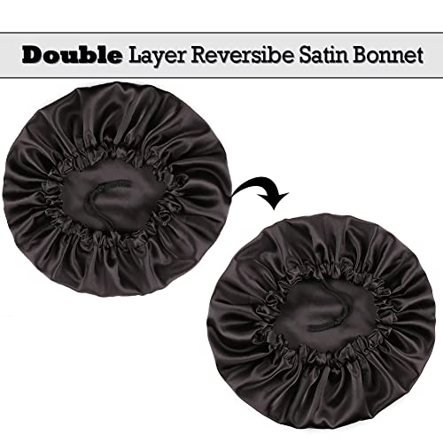 Image of Extra Large Adjustable Double Layer Satin Hair Bonnets with Drawstring for Women Night Sleeping Long Silky Satin