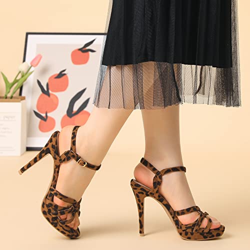 Allegra K Allegra K Women's Strappy Platform Stiletto Leopard Heel Sandals 9 M US