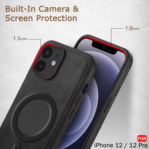 Image of TheGiftKart Genuine Leather Finish Back Cover Case for iPhone 12 /12 Pro | Shockproof Design | Raised Edges for Camera & Screen Protection | Stunning Minimalist Design (MagSafe Compatible, Black)