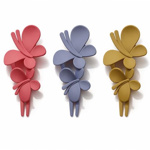 Image of Alvero 3-Piece Korean Matte Hair Claw Clip Set for Women & Girls, Strong Hold Stylish Hair Clips, Lightweight Non-Slip Hair Accessories for Party & Occassional Wear (Pack of 3 Pc) (Love Flutter Butterfly)