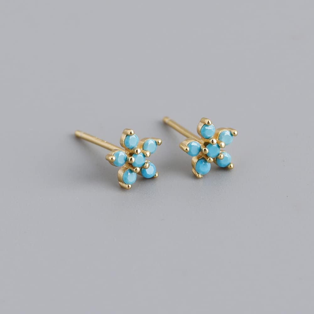 Flower 925 Sterling Silver AAA+ CZ Diamond Cubic Zirconia Tiny Stud Earrings 18K Gold Plated Dainty Minimal Friendship Bridesmaid Gift Birthday Christmas Valentine Women Men Teen
