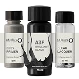 SD COLORS Peinture de retouche noire brillante A3F - 15 ML - Pour réparer les rayures - Code couleur : A3F - Noir brillant (peinture + apprêt + vernis)