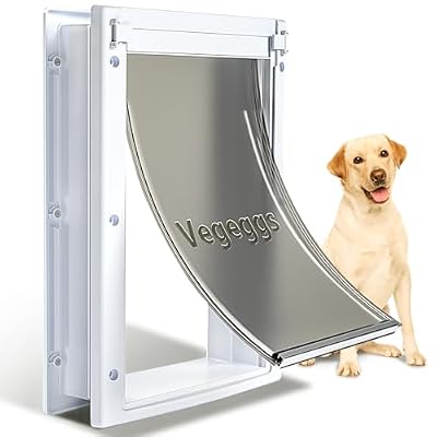Pet Door, Interior and Exterior Large Dog Doors, PC Frame and Telescoping Tunnel Doggy and Cat Doors, Doggie Door with Double Magnetic Flaps and Sliding Lock Panels (Pets Up to 100 Lb) L
