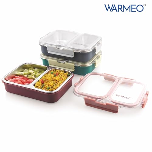 Image of WARMEO BENTO Microwave-Safe Stainless Steel Lunchbox with 2 compartments,bpa Free,Perfect for Office, School, Travelling, 750ml-Grey