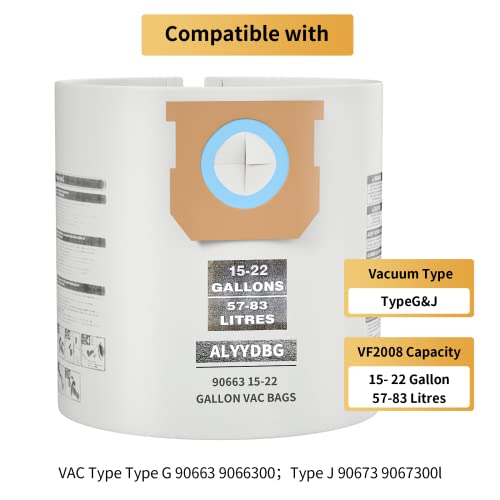 Image of for Shop Vac Bags 15-22 Gallon, Type G 90663 9066300; Type J 90673 9067300 and VF2008 High-Efficiency Disposable Dust Collection Vacuum Filter Bags 5 Pack