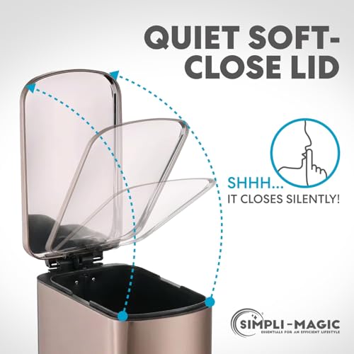 Image of SIMPLI-Magic 6L /1.6G Stainless Steel Bathroom Trash Can with Hands-Free Foot Pedal, Quiet Soft-Close Lid, Compact Space-Saving Size