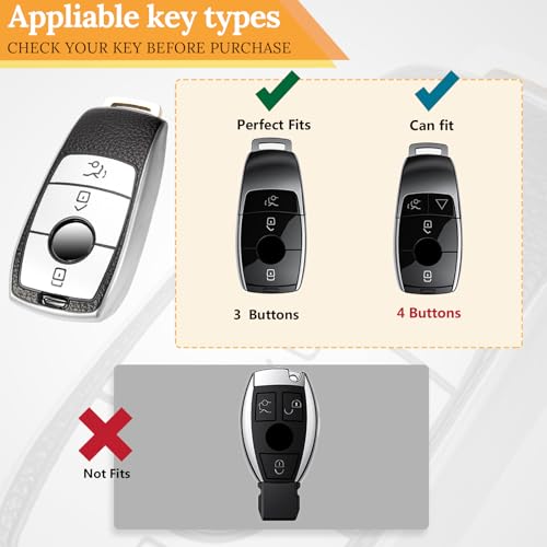Image of Key Fob Cover for Mercedes Benz, Leather-Style Tab Cover, Silver