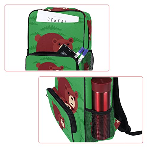 Sac à dos décontracté avec imprimé ours vert et grand compartiment ordinateur portable