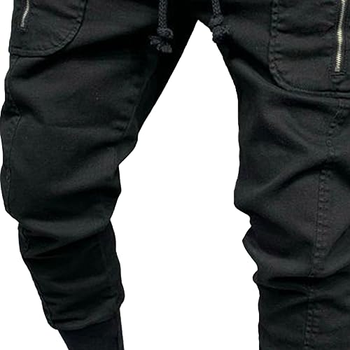 Men's Zipper Pockets Joggers Pants Drawstring Cargo Tapered Sweatpants Hip Hop Slim Fit Casual Track Trousers3