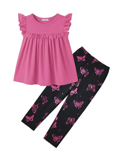 Image of Arshiner Toddler Girls 2-Piece Outfits Ruffle Sleeve Tee & Elastic Waist Pants Kids Summer Clothing Set For 2-10 Years