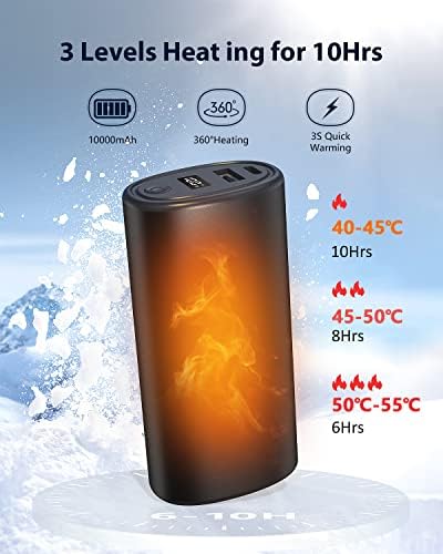 TriPole 10000mAh Hand Warmers Rechargeable,8-10H Heating3 Levels Electric Hand Warmer, 360°Heating Pocket Warmers, 3s Fast Heating USB Handwarmer Reusable, Power Bank Perfect for Outdoor and Indoor