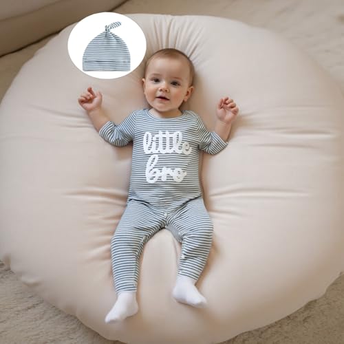 ZAXARRA Little Brother Newborn Outfit Letters Printed Waffle Baby Romper Fall Winter Infant Boy Clothes With Hat2