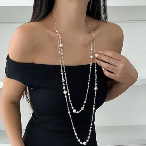 Long Necklaces for Women Pearl Necklaces for Women Long Gold Chain Necklace Dainty Layered Pearl Necklace Statement Sweater Strand Chain Jewelry3