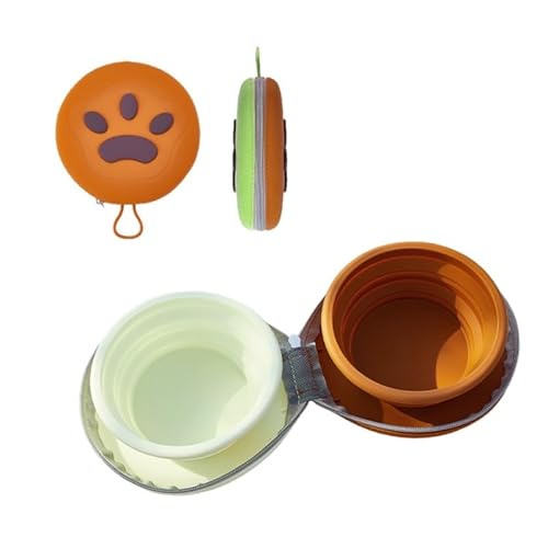 HIYOKU ペット用食器 折り畳み ペットボウル シリコン 2WAY 水とエサ 分離 ペット早食い防止 取り外し可能 軽量 持ち運び便利 旅行 キャンプ 室内 壁掛け 猫 犬用 食器 給水器 給餌器 猫用アウトドア食器 地震災害対策用 (ブラウン+イエロ