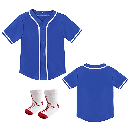 BAICAIYU Toddler Baseball Jerseys and Socks Suit Kids Blank Softball Shirt 1st Birthday Outfit Boys V-Neck Button Sports Tee