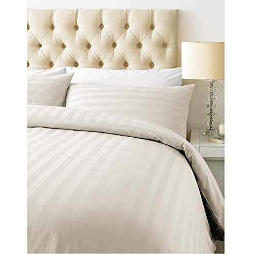 Luxurious 800 Thread Count Cotton Rich Satin Stripe Duvet Bed Cover with Housewife Pillowcases | 800 TC Hotel Striped Bedding (Double, Cream)
