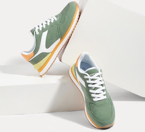 Image of LUCKY STEP Women's Platform Fashion Sneakers Suede Colorful Colorblock Stylish Retro Casual Neutral Tennis Running Footwear Walking Shoes