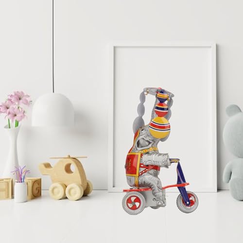 Elefante Movido a Relógio Em Brinquedo de Lata Triciclo, Brinquedo Vintage de Equitação Com Acabamen