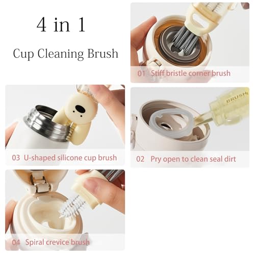 Image of Cleaning Brush 4 in 1 Bunny Cup Lid Cleaning Brush, Cute Bunny Lid Cleaning Brush,Bottle Cleaner Brush Set for Lid Cleaning, Crevice Cleaning, Mug Cleaning - White + Beige + Pink
