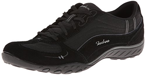 Skechers Sport Women's Just Relax Fashion Sneaker, Black Suede/Mesh/Charcoal Trim, 9.5 M US