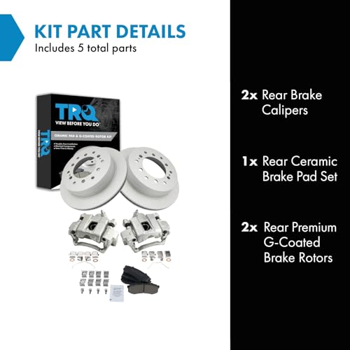 Image of TRQ Rear Brake Pad and Rotor Set Ceramic Vented Coated Rotors Calipers | For 2003-2009 Lexus GX470 2001-2007 Toyota Sequoia