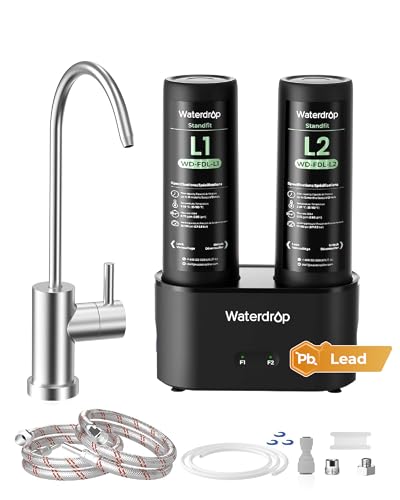 Image of Waterdrop DLG-L Under Sink Water Filter, Reduces Chlorine Lead Chloramine Bad Taste, 2 Stage Under Sink Water Filtration System with Separate Faucet, Life Indicator, Innovative Dual Filtered Flows