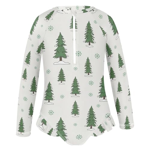 Winter Trees Snow Pattern Girls Rash Guard Swimsuits Long Sleeve One Pieces Bathing Suit UPF 50+ Zipper Swimwear2