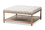 Baxton Studio Valensole French Country Weathered Oak Rectangular Coffee Table Ottoman, Beige Linen