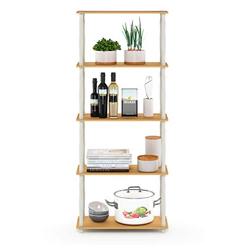 Image of Furinno TURN-S-TUBE Storage Shelves, 5-Tier Book Shelf, Corner Shelf, Toolless Open Shelves, Classic Tubes, for Organization and Storage, Living Room, Garage, Home Office, Beech