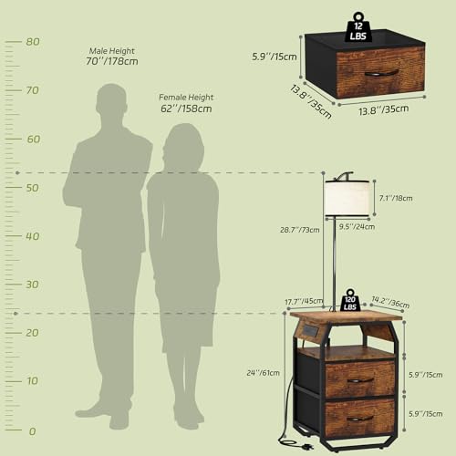 Image of runjuly Floor Lamp with Table, End Table with Light and Charging, Rustic