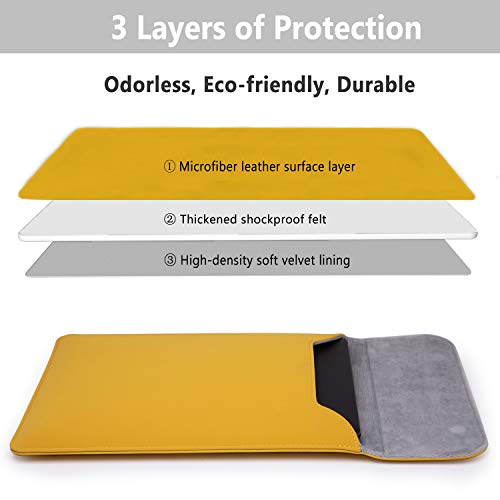 Hyzuo 13.3-14 Inch Laptop Sleeve Compatible With Macbook Pro 14 2021 2022 M1 Pro/Max A2442, Macbook Air 13 Inch 2010-2017, Faux Suede Leather Case With Accessory Bag, Yellow #TOP1