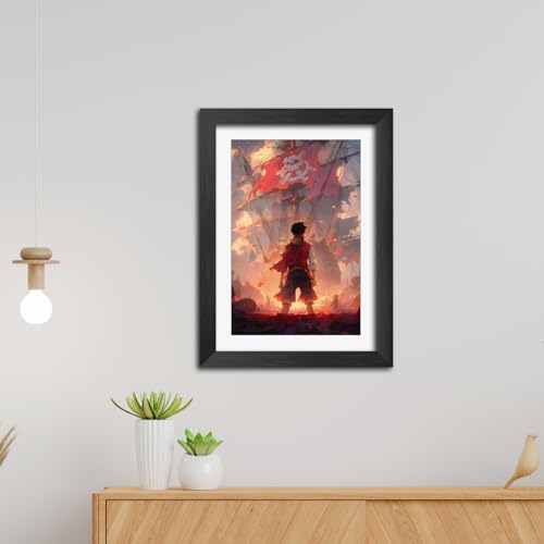 Image of TenorArts Monkey D. Luffy Poster One Piece Anime Laminated Posters Photo Frame Painting with Matt Finish Black Textures (12inches x 9inches)