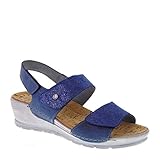 Riposella 40927 - Sandalias de mujer de piel azul con tiras ajustables y plantilla extraíble de corcho Azul Size: 40 EU