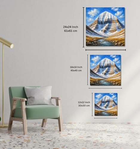 Image of Kunj Cart Mount Kailash Painting | 10+ DESIGNS | Kailash Parvat Canvas Painting for Living Room, Temple Home & Office Wall Decoration (Blue Sky Kailash Mountain, 24x24 Inch, Framed)