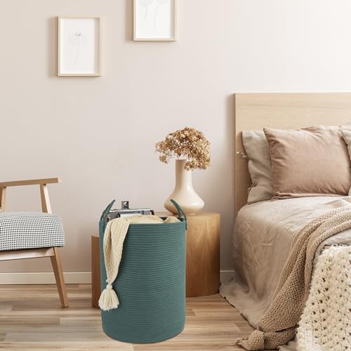 Image of XUANGUO Cotton Rope Laundry Basket Hamper for Clothes Large Dark Green