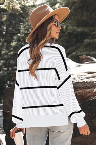 Image of Zeagoo Women 2026 Fall Lightweight Oversized Sweater Crew Neck Long Sleeve Color Block Pullover Rib Knit Blouse Tops XS-2XL
