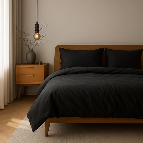 VEL VET HOME Bettwäsche 140x200 Baumwolle Bettbezug 140x200 cm mit Kissenbezug 80x80 cm Hohe Qualität Bettwäsche-Set mit Reißverschluss 100% Baumwolle Made in EU Schwarz