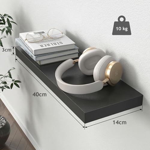 STOREMIC Wandregal schwarz, Regale für die Wand 3er-Set, Wandregal schwarz belastbar bis zu 10 Kg, modern DekoAusstellungsregale für mehr Platz L40 x B14 cm cm für Badezimmer, Büro, Wohnzimmer