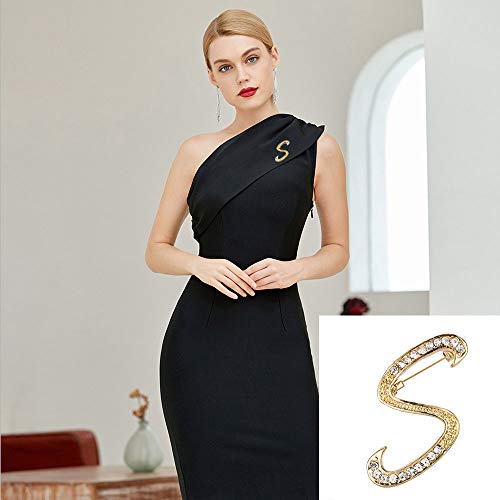 Image of BeeGift Letter Brooch Pins Initial Rhinestone Brooch for Women Crafts,Rhinestone Crystal Lapel Pin Brooches Gold A-Z 26 Letters