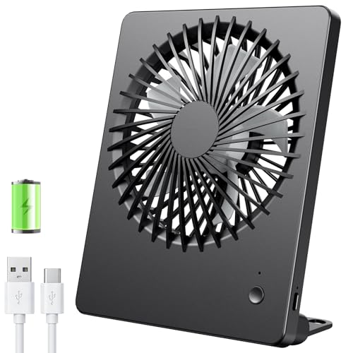 TriPole Tischventilator Leise, 2000mAh Ladefähige USB Ventilatoren Ausführen Bis zu 4-16 Std, 3 Geschwindigkeiten Tragbarer Akkulüfter-30dB, 180°Einstellbar, für Büro, Bibliothek, Reise-Schwarz