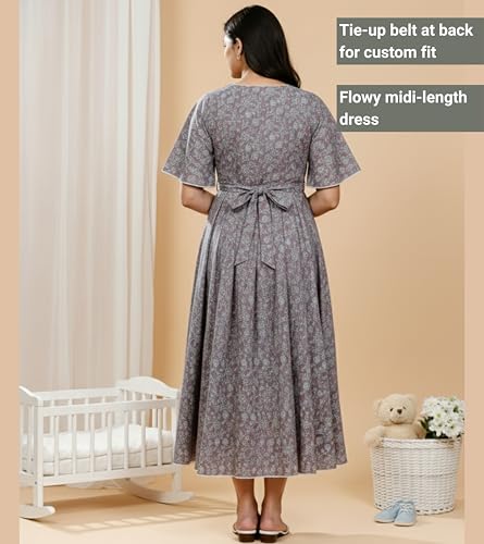 Image of DUMMY SHAPE Feeding Kurtis for Women Cotton Rayon | Printed Pregnancy Flare Kurta with Nursing Zippers to Pre & Post Partum | Maternity Dresses | Gifts for Pregnant Woman