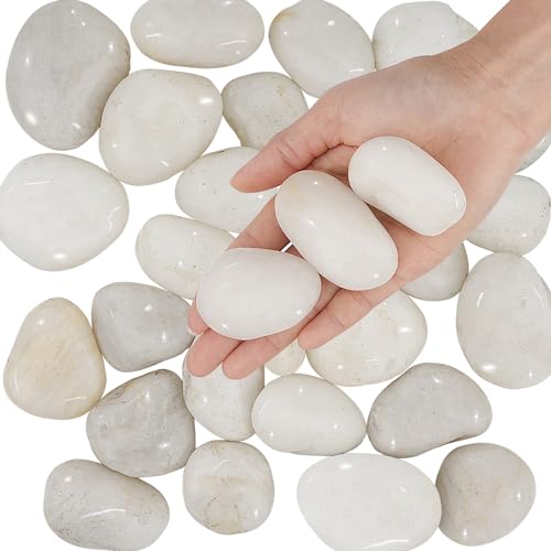 Hisredsun 2.1lb White Polished Stones 3-5cm Natural River Pebbles Gravel for Aquarium, Flowerpot, Landscaping, Vase Fillers and Garden Decoration