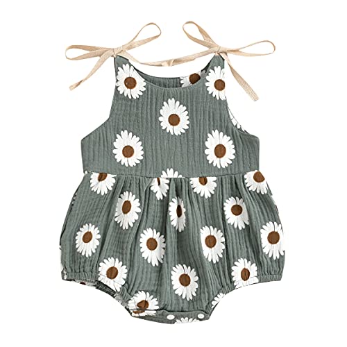 Image of JLKGICF Infant Newborn Baby Girl Floral Romper Kids Spaghetti Strap One Piece Jumpsuit Shorts Toddler Summer Overall Clothes