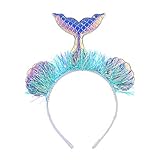 Qinlee Meerjungfrau Haarreifen für Kinder Haarschmuck Haarband Kopfschmuck Haaraccessoire mit Blümen Rosen Pailletten Ohren für Ostern Geburtstag Birthday Party(Blau)