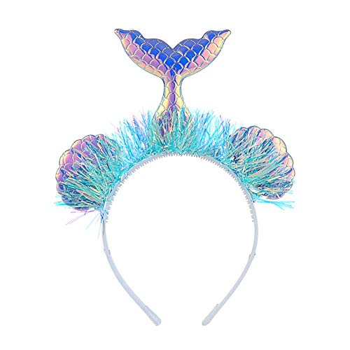 Qinlee Meerjungfrau Haarreifen für Kinder Haarschmuck Haarband Kopfschmuck Haaraccessoire mit Blümen Rosen Pailletten Ohren für Ostern Geburtstag Birthday Party(Blau) Cover